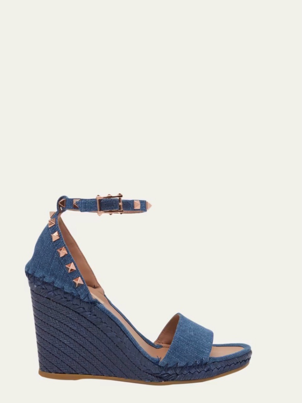 VALENTINO GARAVANI Rockstud Denim Wedge Espadrille Sandals